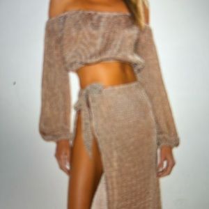 off shoulder - balloon sleeve crop top with wrap skirt - hand wash